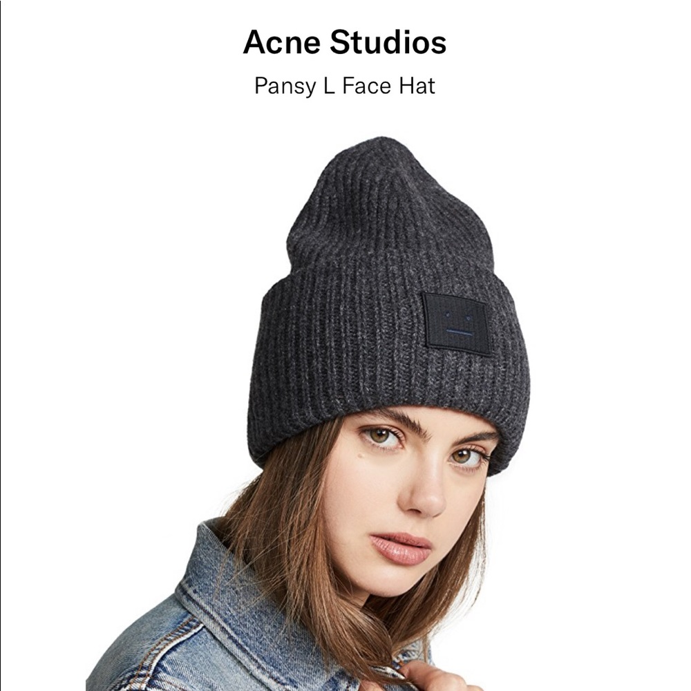 Acne Studios Pansy L Face Charcoal Gray Wool Hat